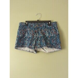 Levi’s Women’s Fringed Patterned Denim Cotton Shorts Size 14 Funky Orange Blue